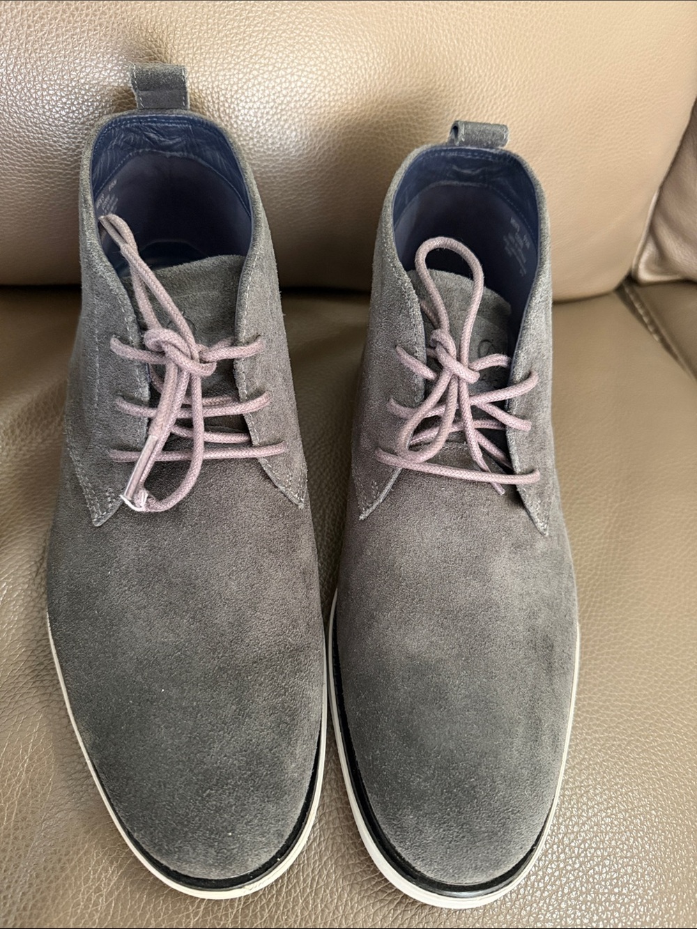 Cole Haan Gray Suede Chukka Boots with Light Gray Laces